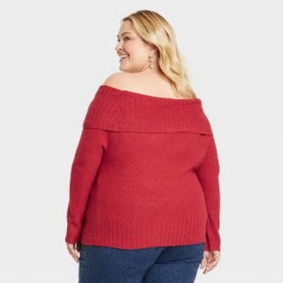 NWT Ava & Viv Plus Size Women's Off the Shoulder Red Pullover Sweater Size XXL - Picture 6 of 6